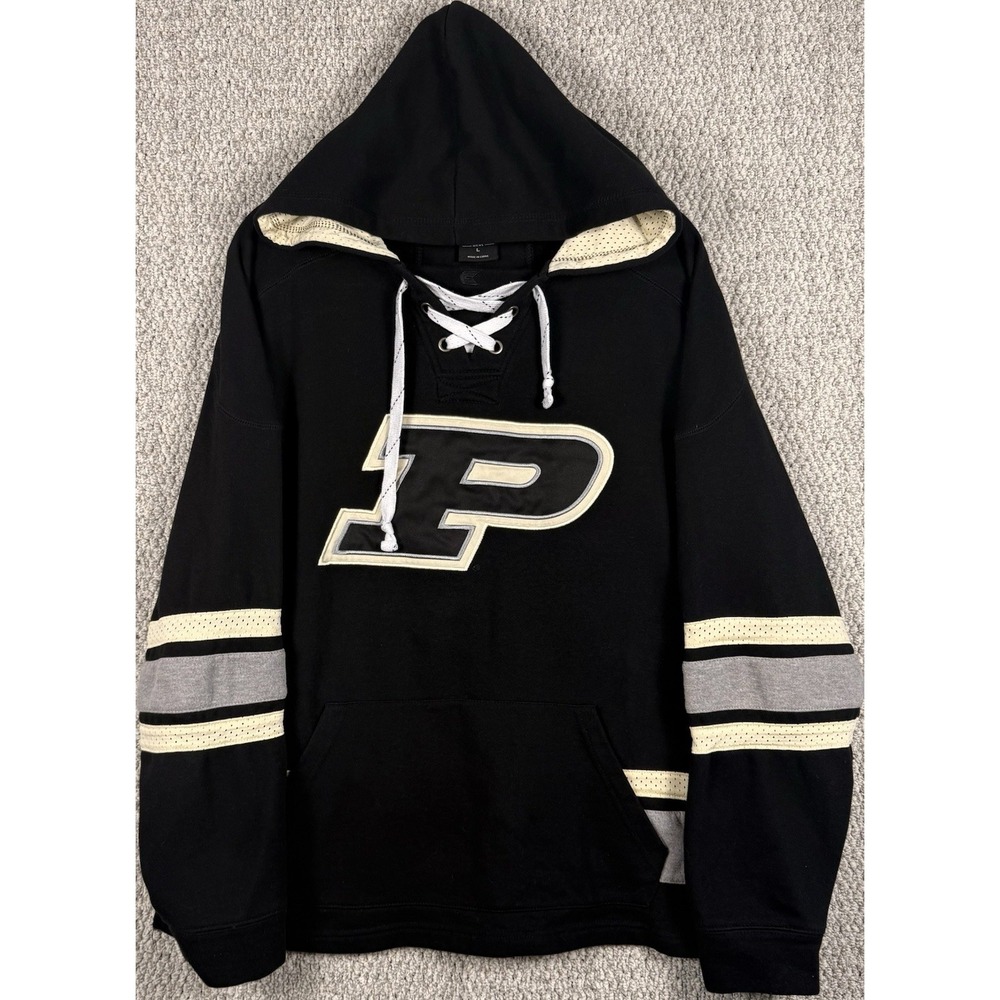 Purdue Boilermakers Lace Up Hockey Hoodie Men's L Colosseum Black Pullover
